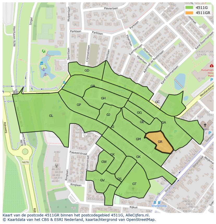 Afbeelding van het postcodegebied 4511 GR op de kaart.