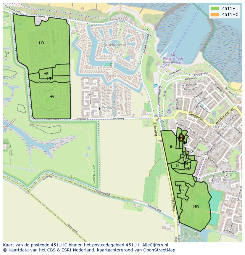 Afbeelding van het postcodegebied 4511 HC op de kaart.