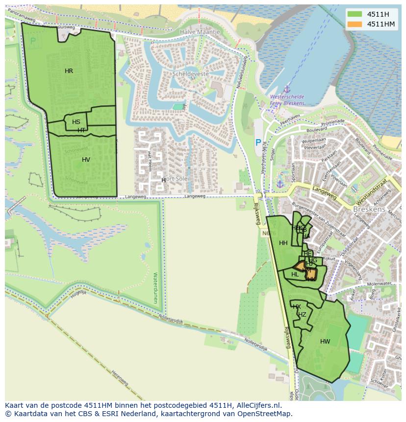 Afbeelding van het postcodegebied 4511 HM op de kaart.