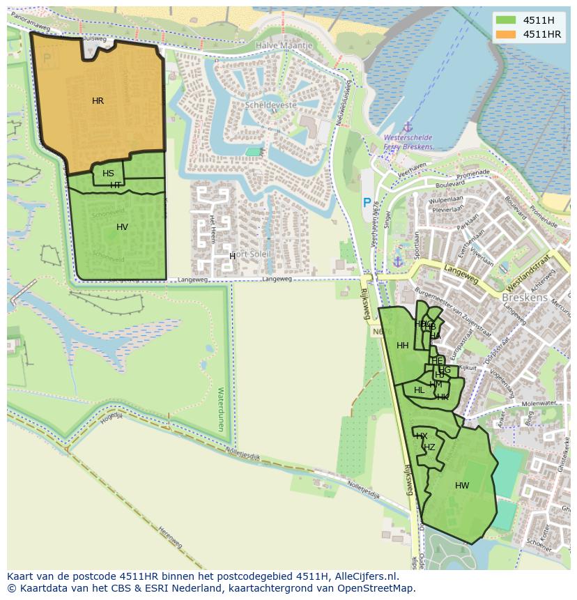 Afbeelding van het postcodegebied 4511 HR op de kaart.