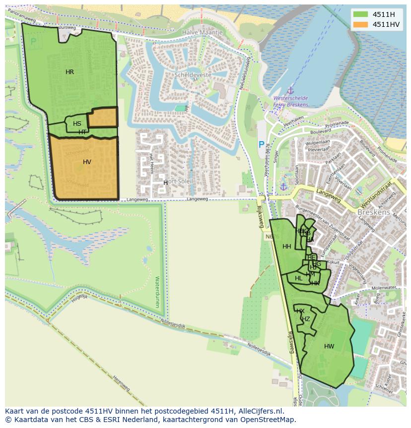 Afbeelding van het postcodegebied 4511 HV op de kaart.