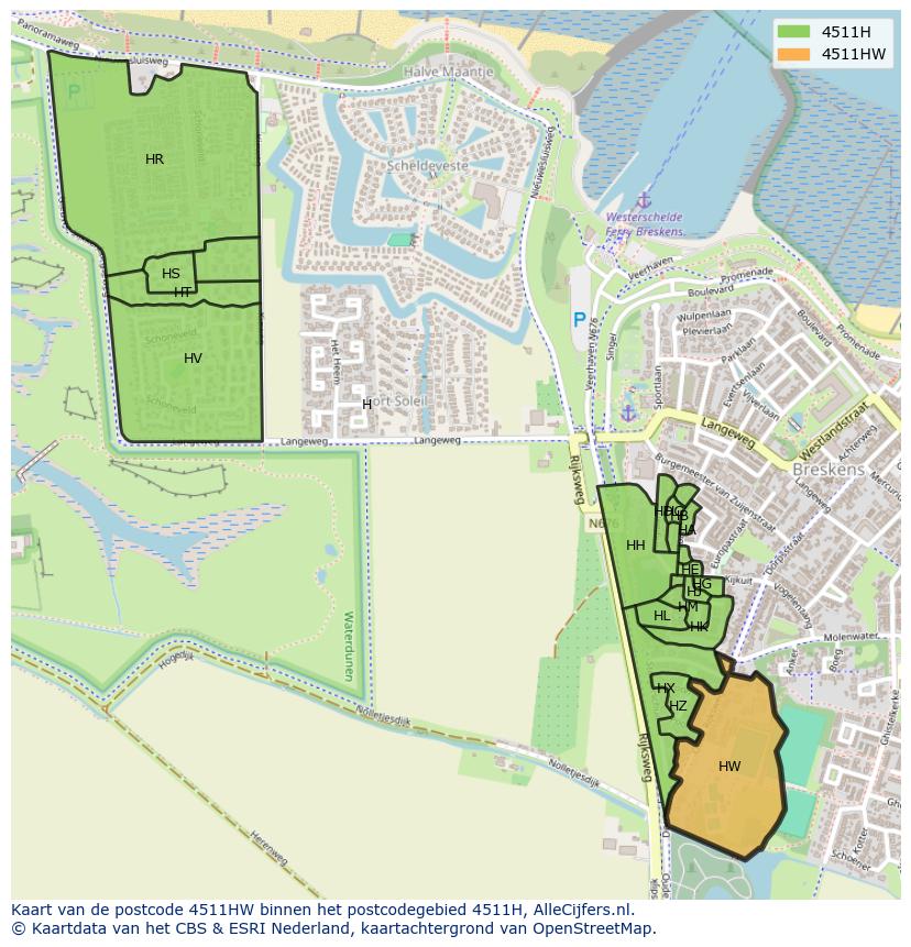 Afbeelding van het postcodegebied 4511 HW op de kaart.