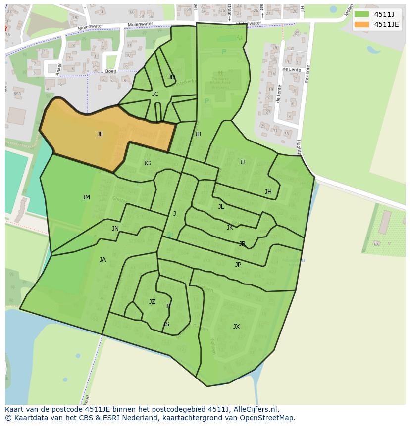 Afbeelding van het postcodegebied 4511 JE op de kaart.