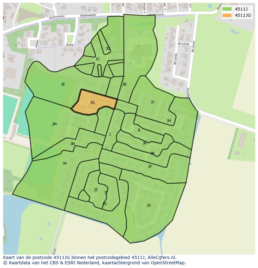 Afbeelding van het postcodegebied 4511 JG op de kaart.