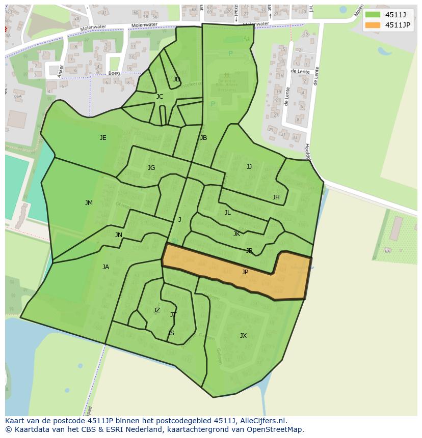 Afbeelding van het postcodegebied 4511 JP op de kaart.
