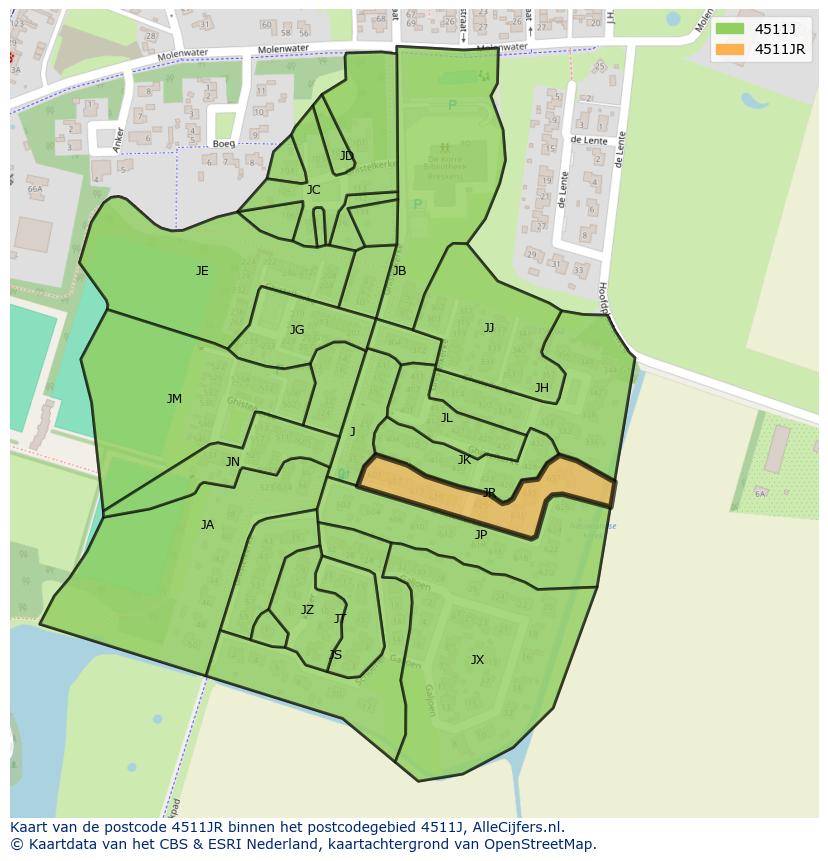 Afbeelding van het postcodegebied 4511 JR op de kaart.