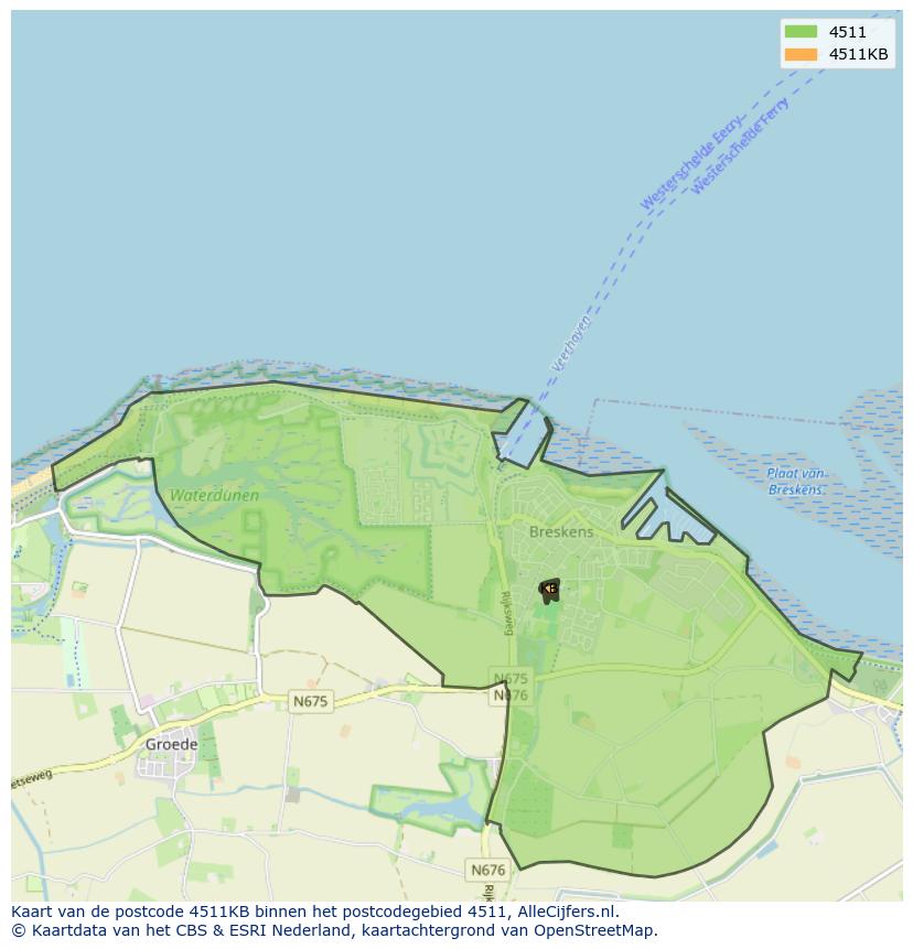 Afbeelding van het postcodegebied 4511 KB op de kaart.