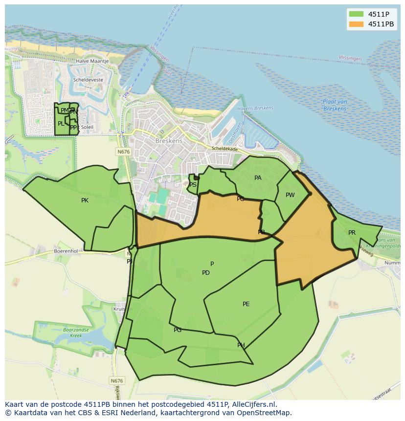 Afbeelding van het postcodegebied 4511 PB op de kaart.