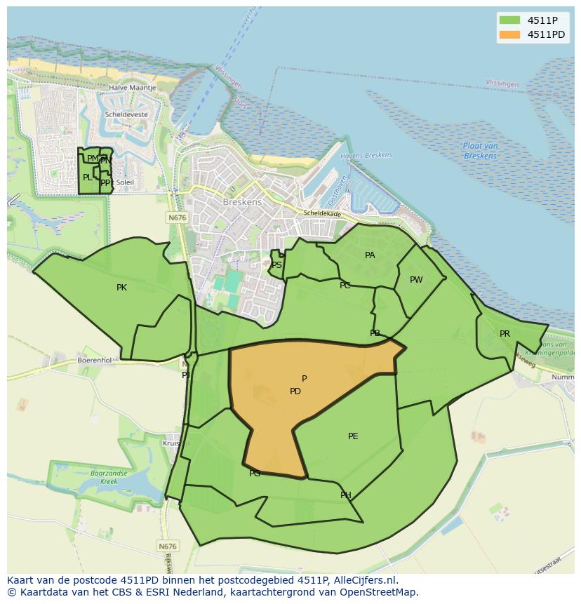 Afbeelding van het postcodegebied 4511 PD op de kaart.