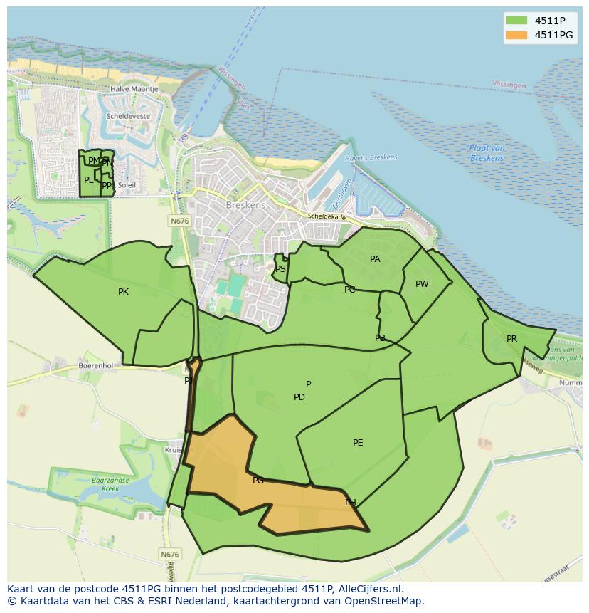 Afbeelding van het postcodegebied 4511 PG op de kaart.