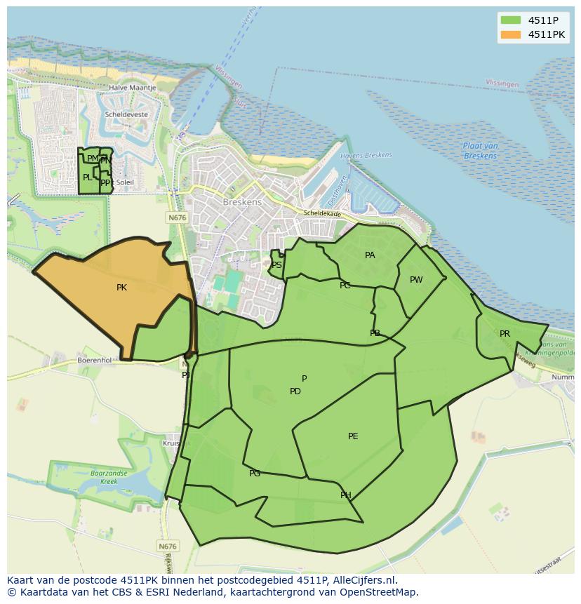 Afbeelding van het postcodegebied 4511 PK op de kaart.