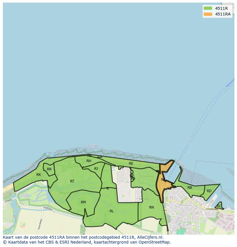 Afbeelding van het postcodegebied 4511 RA op de kaart.