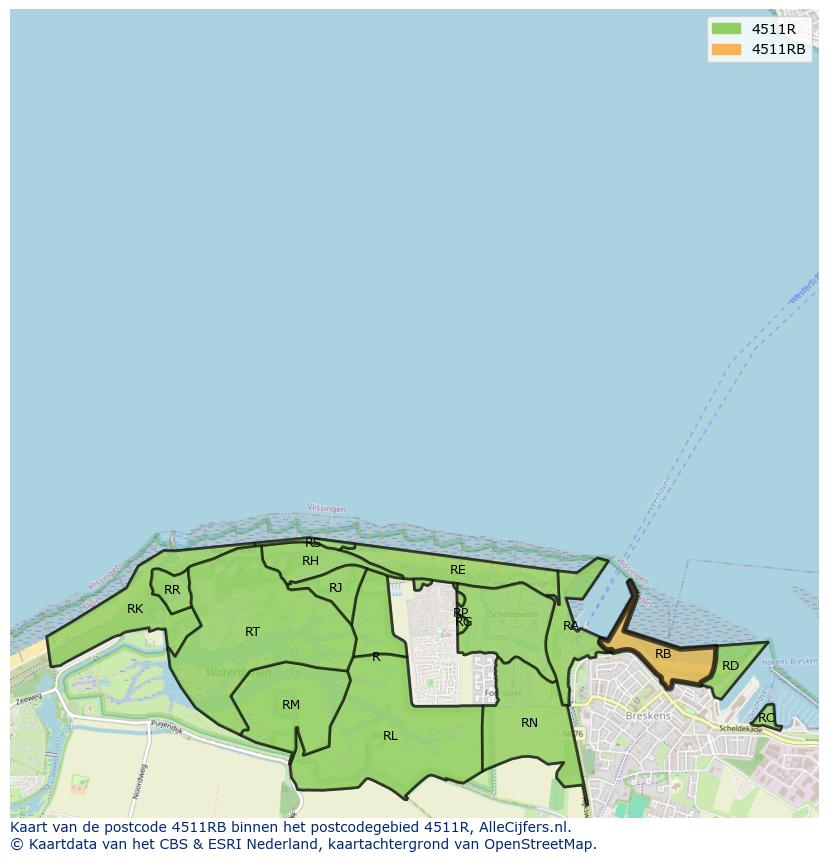 Afbeelding van het postcodegebied 4511 RB op de kaart.