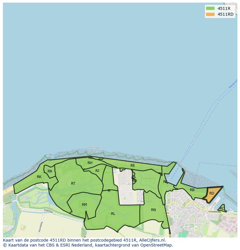 Afbeelding van het postcodegebied 4511 RD op de kaart.