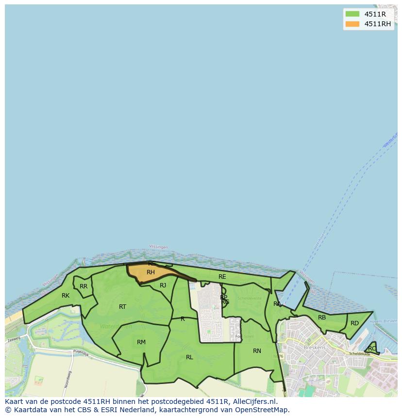 Afbeelding van het postcodegebied 4511 RH op de kaart.