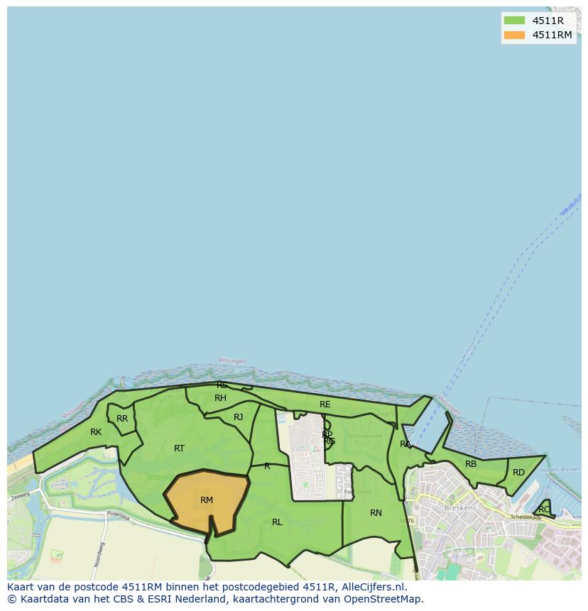Afbeelding van het postcodegebied 4511 RM op de kaart.