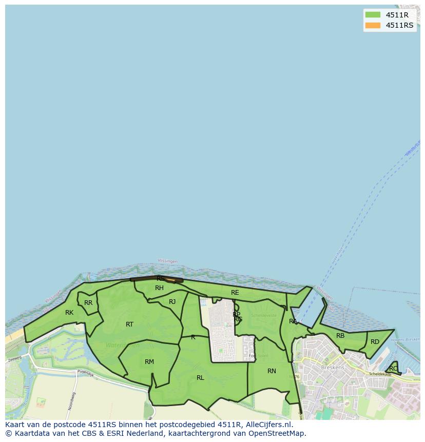 Afbeelding van het postcodegebied 4511 RS op de kaart.