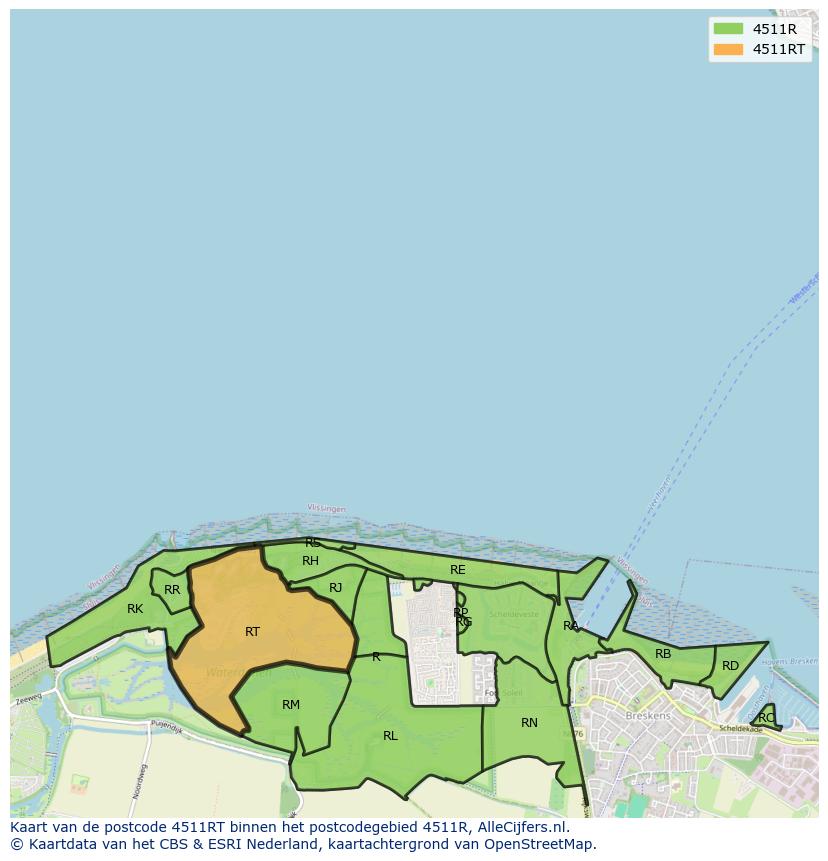 Afbeelding van het postcodegebied 4511 RT op de kaart.
