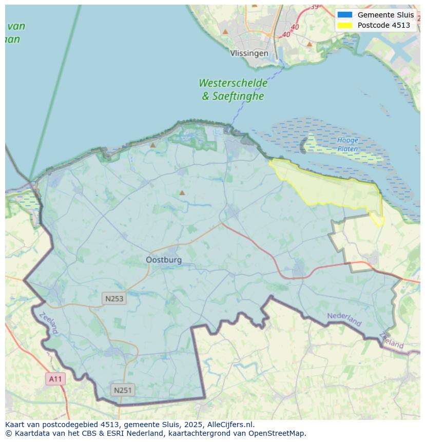 Afbeelding van het postcodegebied 4513 op de kaart.