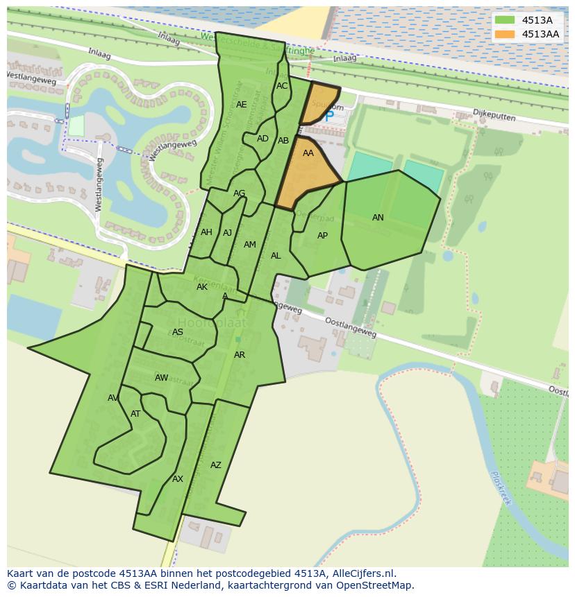 Afbeelding van het postcodegebied 4513 AA op de kaart.