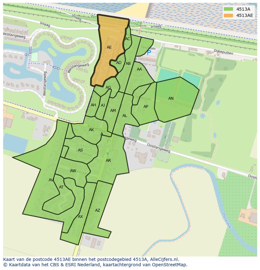 Afbeelding van het postcodegebied 4513 AE op de kaart.