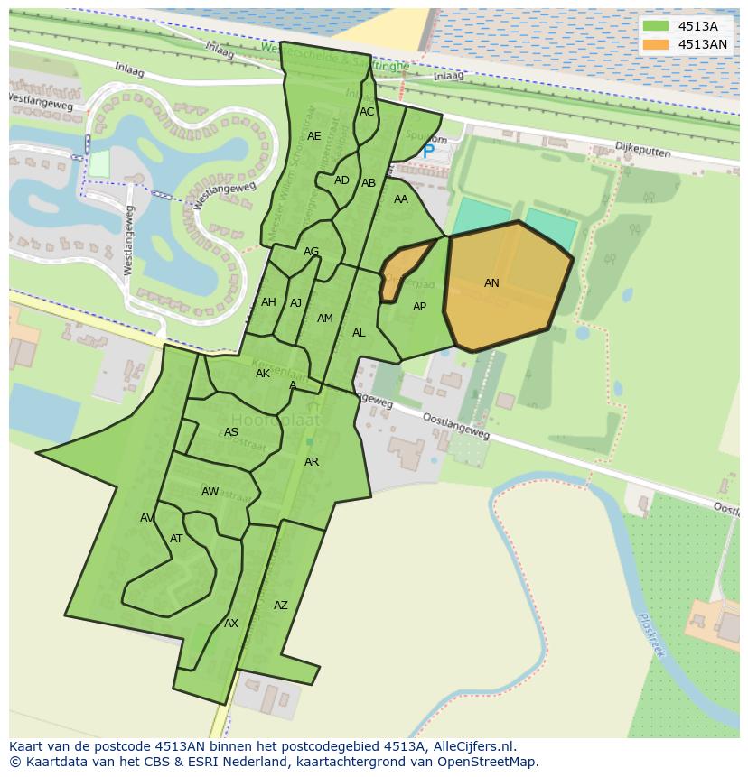 Afbeelding van het postcodegebied 4513 AN op de kaart.