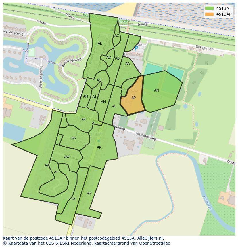 Afbeelding van het postcodegebied 4513 AP op de kaart.