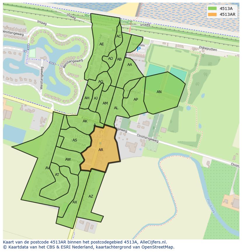 Afbeelding van het postcodegebied 4513 AR op de kaart.