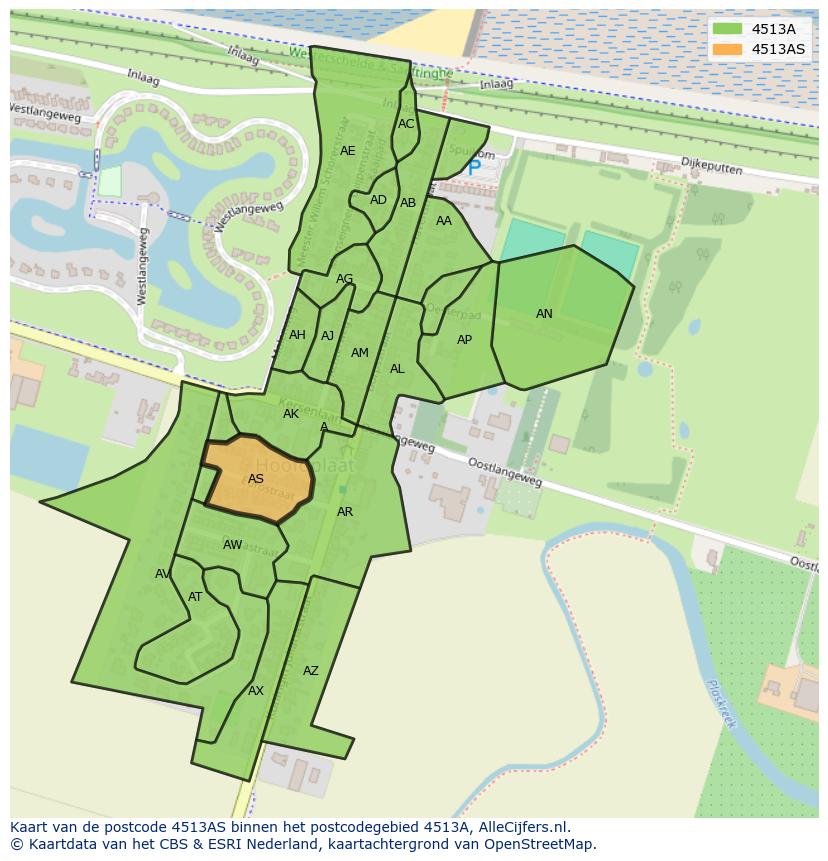 Afbeelding van het postcodegebied 4513 AS op de kaart.