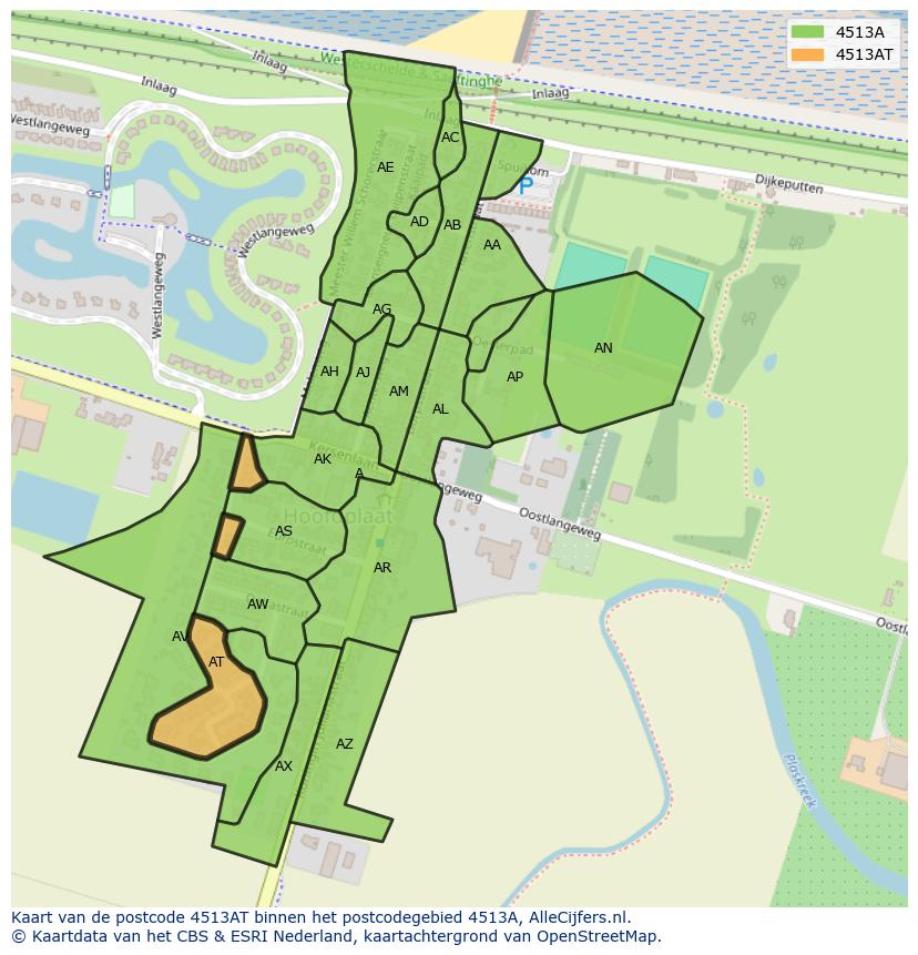 Afbeelding van het postcodegebied 4513 AT op de kaart.