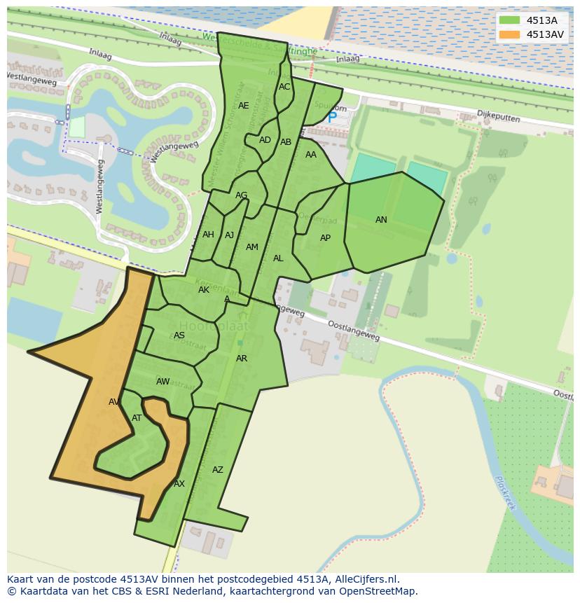 Afbeelding van het postcodegebied 4513 AV op de kaart.