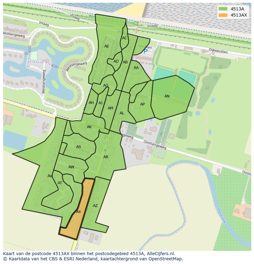 Afbeelding van het postcodegebied 4513 AX op de kaart.