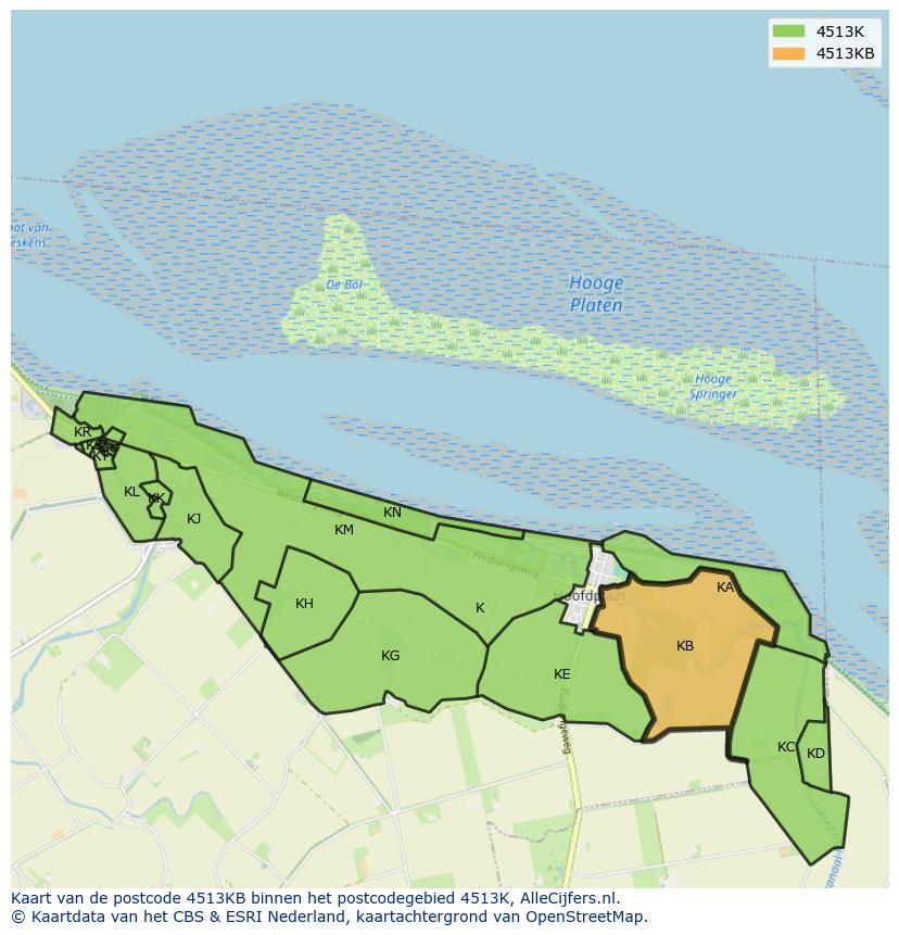 Afbeelding van het postcodegebied 4513 KB op de kaart.