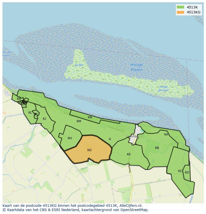 Afbeelding van het postcodegebied 4513 KG op de kaart.