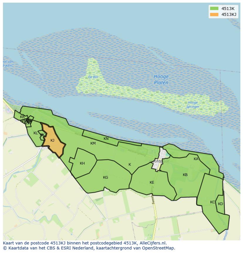 Afbeelding van het postcodegebied 4513 KJ op de kaart.