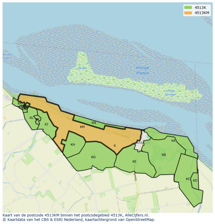 Afbeelding van het postcodegebied 4513 KM op de kaart.