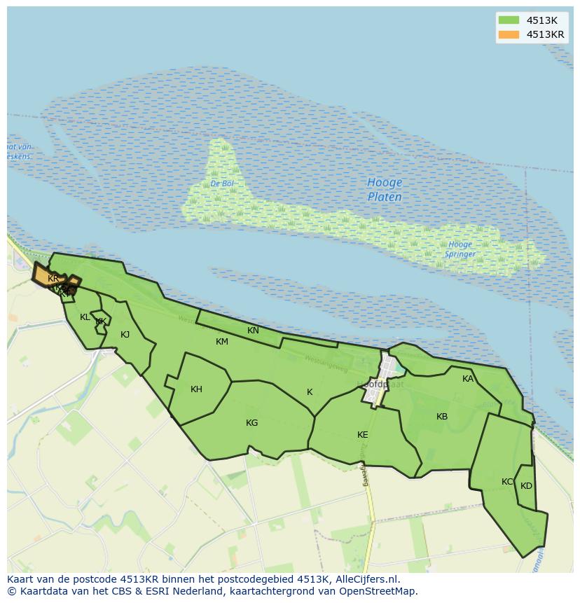 Afbeelding van het postcodegebied 4513 KR op de kaart.