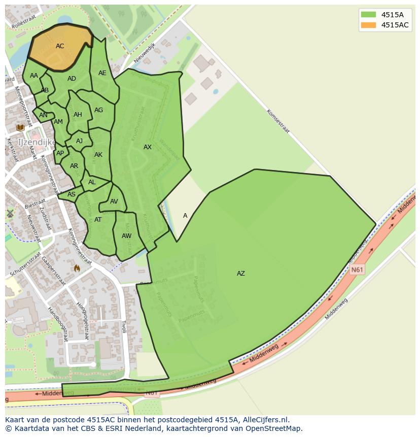 Afbeelding van het postcodegebied 4515 AC op de kaart.