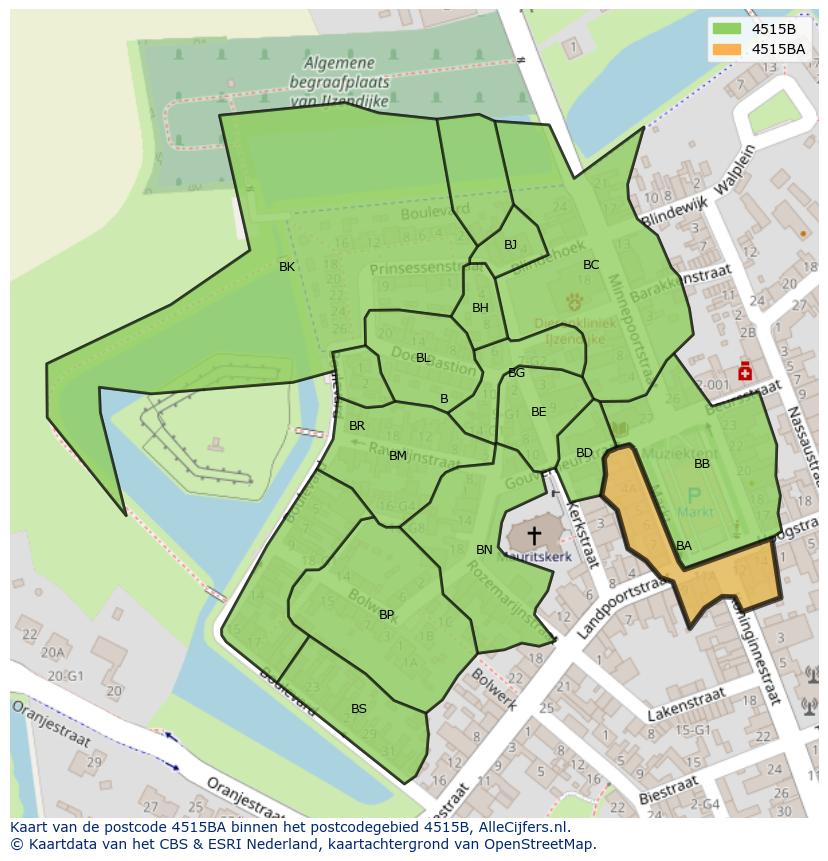 Afbeelding van het postcodegebied 4515 BA op de kaart.