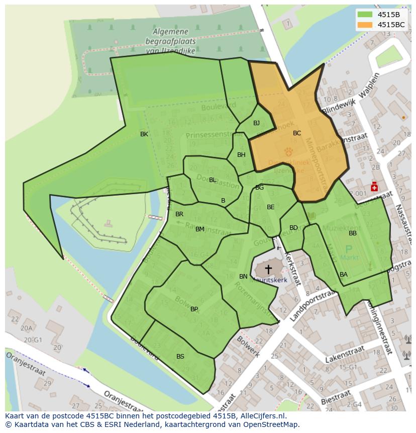 Afbeelding van het postcodegebied 4515 BC op de kaart.