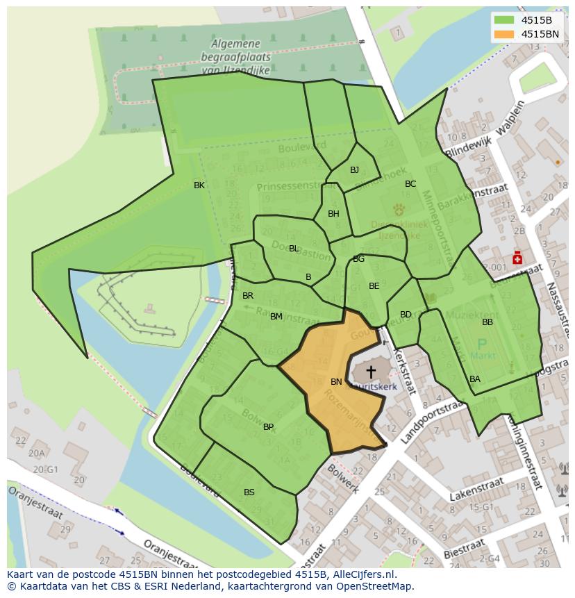 Afbeelding van het postcodegebied 4515 BN op de kaart.