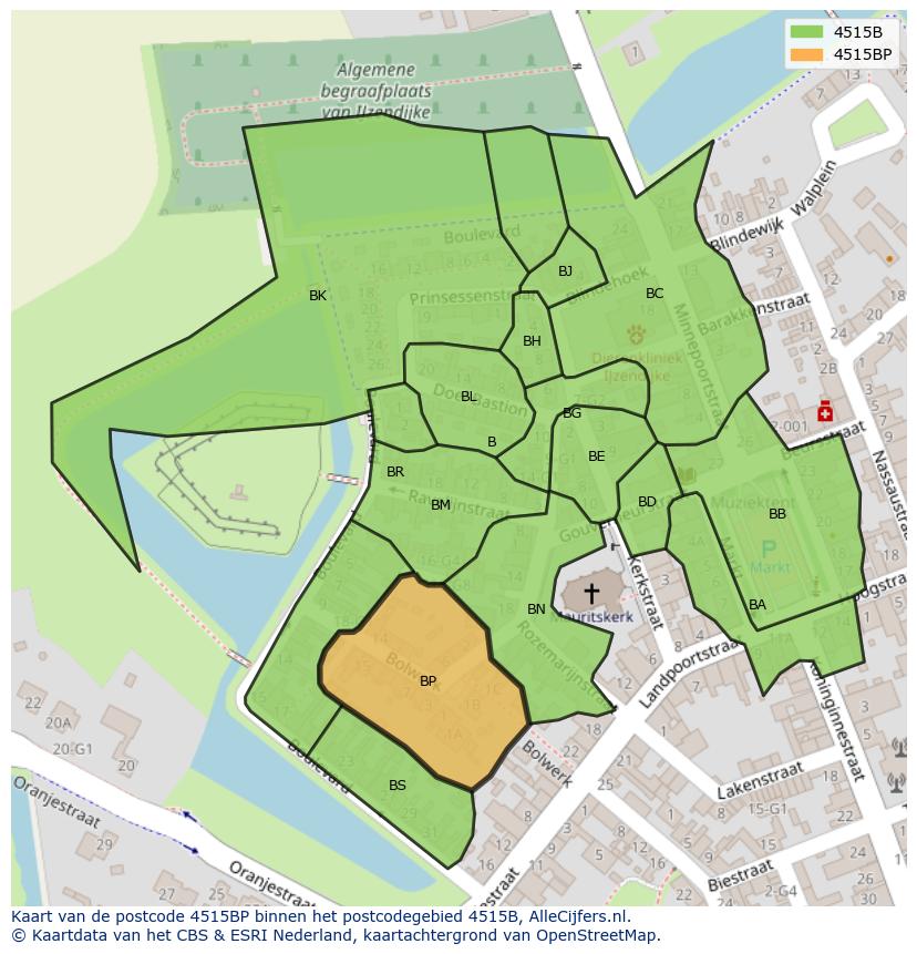 Afbeelding van het postcodegebied 4515 BP op de kaart.