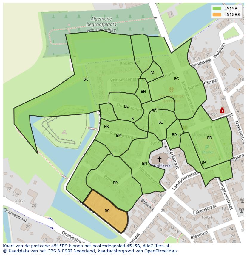 Afbeelding van het postcodegebied 4515 BS op de kaart.