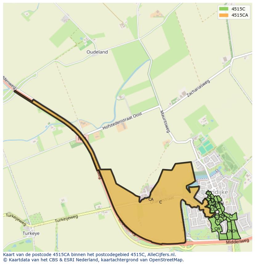 Afbeelding van het postcodegebied 4515 CA op de kaart.
