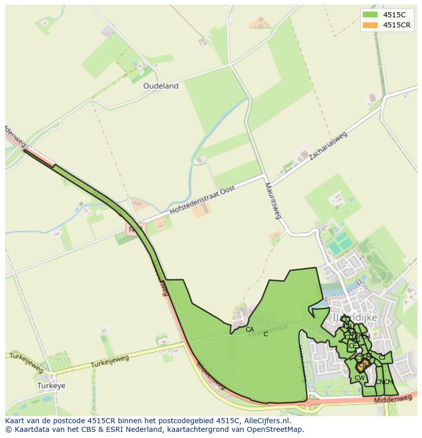 Afbeelding van het postcodegebied 4515 CR op de kaart.