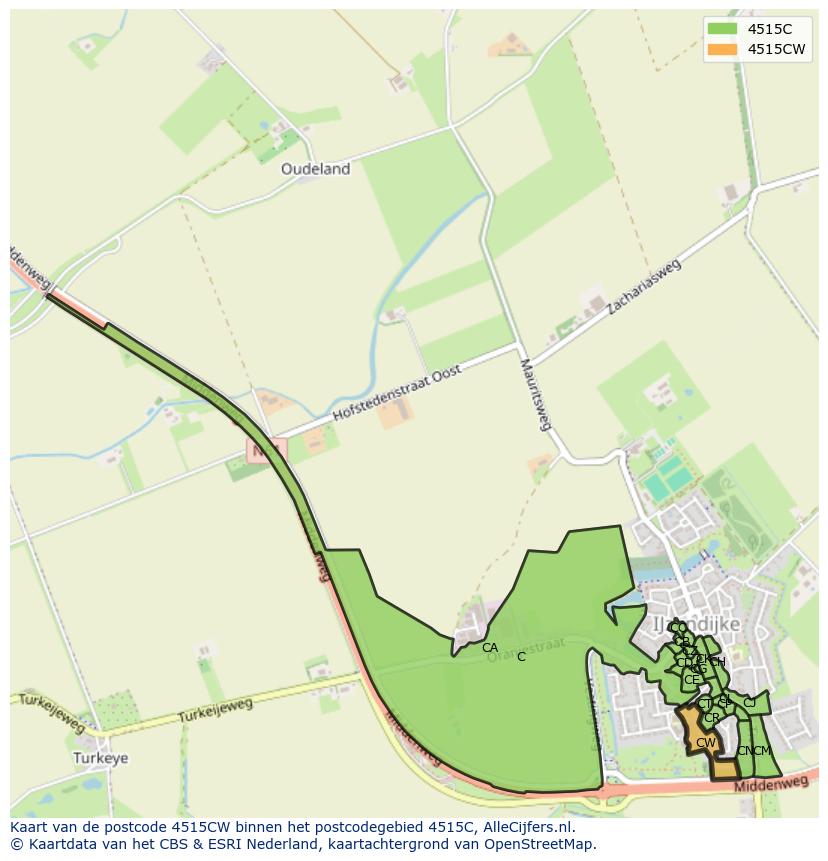 Afbeelding van het postcodegebied 4515 CW op de kaart.