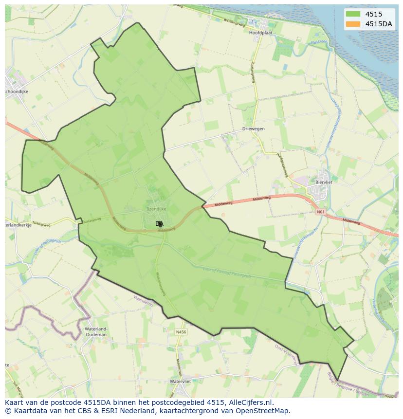 Afbeelding van het postcodegebied 4515 DA op de kaart.
