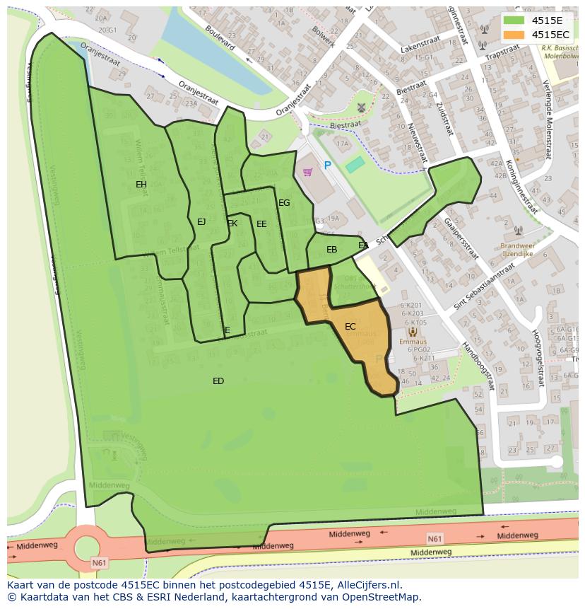 Afbeelding van het postcodegebied 4515 EC op de kaart.