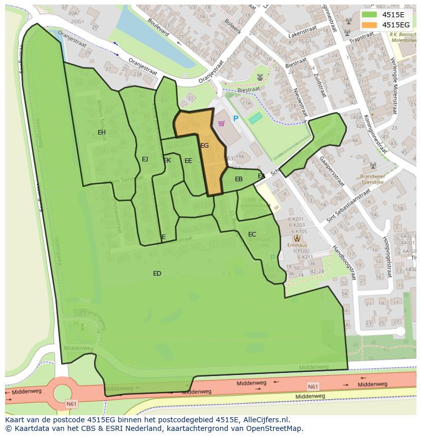 Afbeelding van het postcodegebied 4515 EG op de kaart.