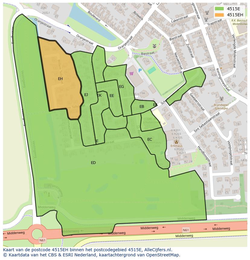Afbeelding van het postcodegebied 4515 EH op de kaart.